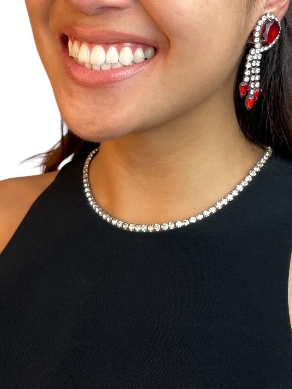 Glam Vintage Red and White Rhinestone Dangle Earrings